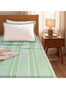 Saral Home - Green Prescio Cotton Microfiber Single Bedsheet with Pillow Cover