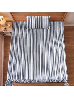Saral Home - Navy Blue La-Strie Cotton Microfiber Single Bedsheet with Pillow Cover