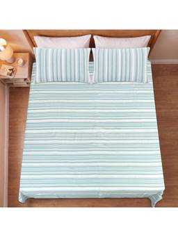 Saral Home - Blue La-Strie Cotton Microfiber Queen Bedsheet with Pillow Covers