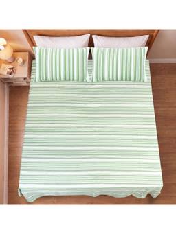 Saral Home - Green La-Strie Cotton Microfiber Queen Bedsheet with Pillow Covers