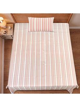 Saral Home - Peach La-Strie Cotton Microfiber Single Bedsheet with Pillow Cover