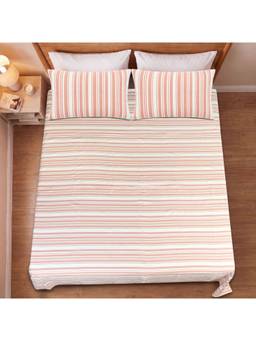 Saral Home - Peach La-Strie Cotton Microfiber Queen Bedsheet with Pillow Covers