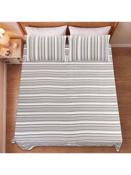 Saral Home - Brown La-Strie Cotton Microfiber Queen Bedsheet with Pillow Covers