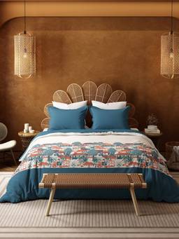 MYTRIDENT - Chhetinad Blue Namaste Bharat 144Tc King Size Bedding Set