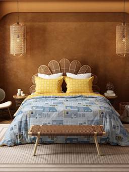 MYTRIDENT - Dakshin Dwaar Blue Namaste Bharat 144Tc King Size Bedding Set