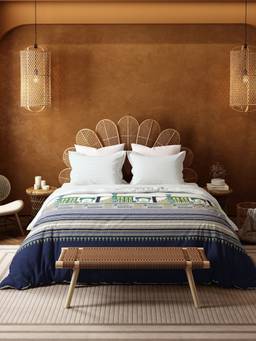 MYTRIDENT - Gharonda Navy Blue Namaste Bharat 144Tc King Size Bedding Set