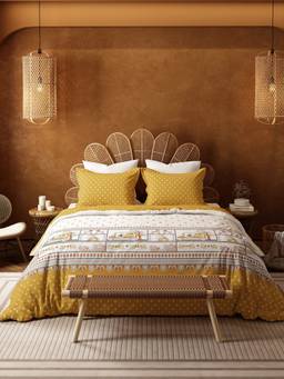 MYTRIDENT - Shor Gul Yellow Namaste Bharat 144Tc King Size Bedding Set