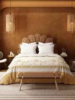 MYTRIDENT - Vatsalya Ochre Yellow Namaste Bharat 144Tc King Size Bedding Set