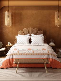 MYTRIDENT - Vatsalya Orange Namaste Bharat 144Tc King Size Bedding Set
