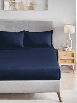 MYTRIDENT - Navy Blue 210Tc Cotton King Size Bedsheet with Pillow Covers
