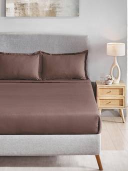 MYTRIDENT - Biscotti Brown 210Tc Cotton King Size Bedsheet with Pillow Covers