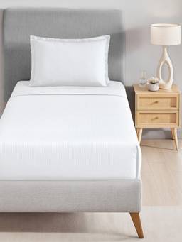 MYTRIDENT - White 210Tc Cotton Single Bedsheet with Pillow Cover