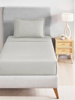 MYTRIDENT - Snow Flake Grey 210Tc Cotton Single Bedsheet with Pillow Cover