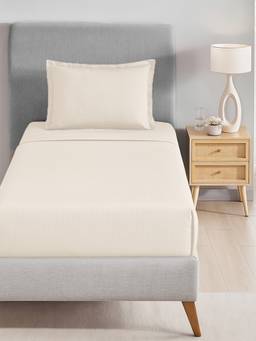 MYTRIDENT - Pearled Cream 210Tc Cotton Single Bedsheet with Pillow Cover