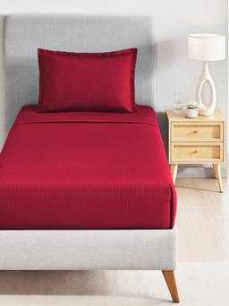 MYTRIDENT - Blaze Red 210Tc Cotton Single Bedsheet with Pillow Cover