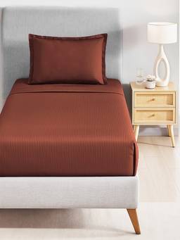 MYTRIDENT - Ember Brown 210Tc Cotton Single Bedsheet with Pillow Cover
