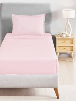 MYTRIDENT - Peony Pink 210Tc Cotton Single Bedsheet with Pillow Cover