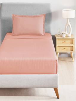 MYTRIDENT - Papaya Peach 210Tc Cotton Single Bedsheet with Pillow Cover