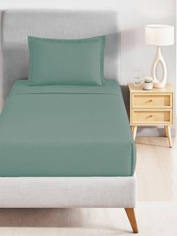 MYTRIDENT - Cedar Green 210Tc Cotton Single Bedsheet with Pillow Cover