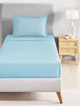 MYTRIDENT - Orion Blue 210Tc Cotton Single Bedsheet with Pillow Cover