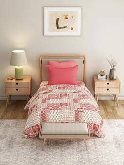 MYTRIDENT - Agatha Red 120Tc Cotton Single Bedsheet with Pillow Cover