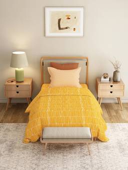 MYTRIDENT - Blair Ochre 120Tc Cotton Single Bedsheet with Pillow Cover