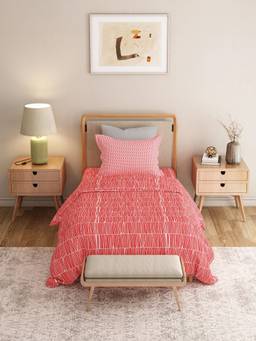 MYTRIDENT - Blair Red 120Tc Cotton Single Bedsheet with Pillow Cover