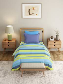 MYTRIDENT - Brooke Blue 120Tc Cotton Single Bedsheet with Pillow Cover