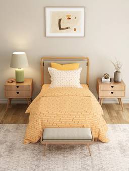 MYTRIDENT - Domino Ochre 120Tc Cotton Single Bedsheet with Pillow Cover