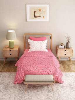 MYTRIDENT - Domino Pink 120Tc Cotton Single Bedsheet with Pillow Cover