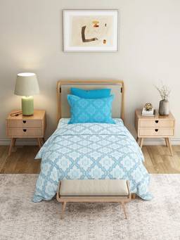 MYTRIDENT - Harper Blue 120Tc Cotton Single Bedsheet with Pillow Cover