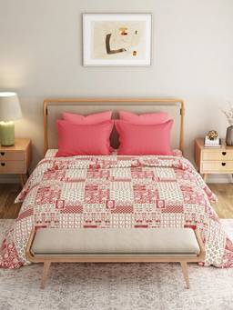 MYTRIDENT - Agatha Red 120Tc Cotton Queen Size Bedsheet with Pillow Covers