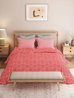 MYTRIDENT - Blair Red 120Tc Cotton Queen Size Bedsheet with Pillow Covers