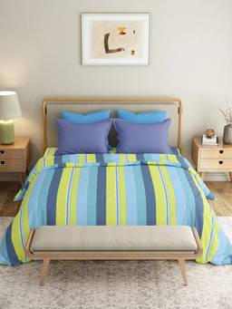 MYTRIDENT - Brooke Blue 120Tc Cotton Queen Size Bedsheet with Pillow Covers
