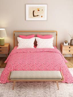 MYTRIDENT - Domino Pink 120Tc Cotton Queen Size Bedsheet with Pillow Covers