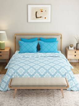 MYTRIDENT - Harper Blue 120Tc Cotton Queen Size Bedsheet with Pillow Covers