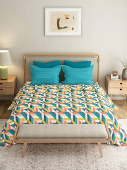 MYTRIDENT - Kimberly Blue 120Tc Cotton Queen Size Bedsheet with Pillow Covers