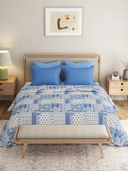 MYTRIDENT - Agatha Blue 120Tc Cotton King Size Bedsheet with Pillow Covers