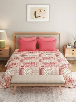 MYTRIDENT - Agatha Red 120Tc Cotton King Size Bedsheet with Pillow Covers