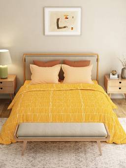 MYTRIDENT - Blair Ochre 120Tc Cotton King Size Bedsheet with Pillow Covers