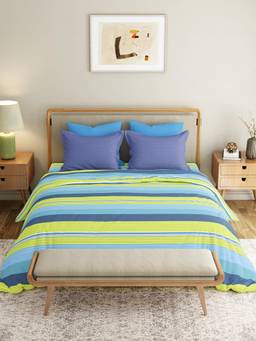 MYTRIDENT - Brooke Blue 120Tc Cotton King Size Bedsheet with Pillow Covers