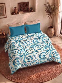 MYTRIDENT - Ojas Blue 120Tc Cotton Queen Size Bedsheet with Pillow Covers