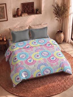 MYTRIDENT - Pankhi Multi-Colour 120Tc Cotton Queen Size Bedsheet with Pillow Covers