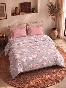 MYTRIDENT - Pop Club Mauve 120Tc Cotton Queen Size Bedsheet with Pillow Covers