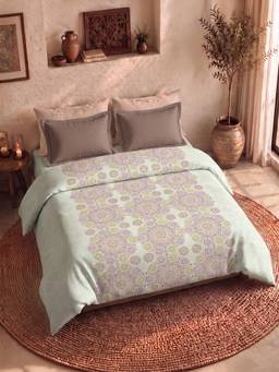 MYTRIDENT - Serena Green 120Tc Cotton Queen Size Bedsheet with Pillow Covers