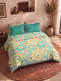 MYTRIDENT - Pankhi Multi-Colour 120Tc Cotton Queen Size Bedsheet with Pillow Covers