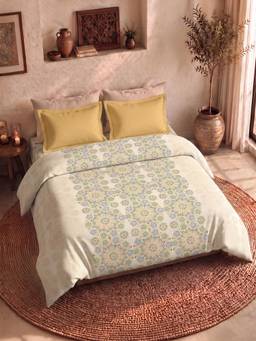 MYTRIDENT - Serena Cream 120Tc Cotton Queen Size Bedsheet with Pillow Covers