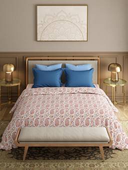 MYTRIDENT - 120Tc Gulbagh Beige Double Bed King Size Bedsheet with Pillow Covers