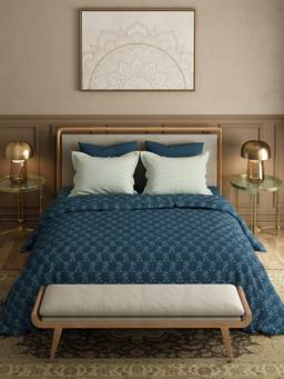MYTRIDENT - 120Tc Gulbahar Blue Double Bed King Size Bedsheet with Pillow Covers