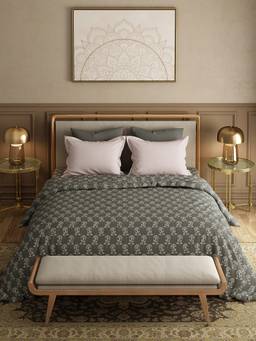MYTRIDENT - 120Tc Gulbahar Grey Double Bed King Size Bedsheet with Pillow Covers